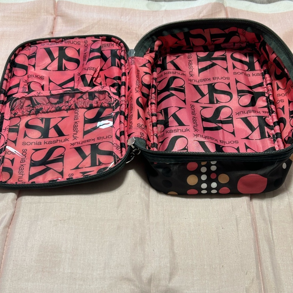 Sonia Kashuk Black and Pink Polka Dot Cosmetic Bag NWOT - Picture 5 of 7
